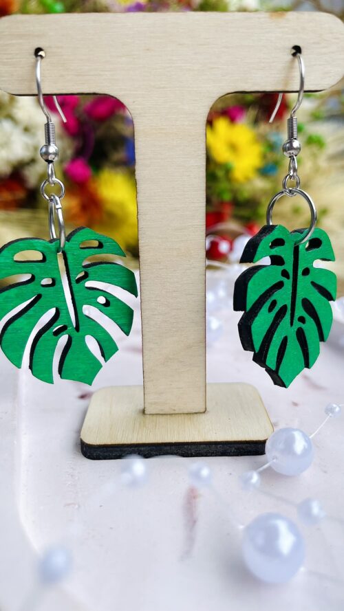 Drewniane kolczyki monstery