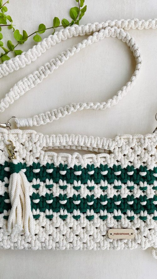 Makramowa torebka „BohoKnot” naturalna z dodatkiem leśnego