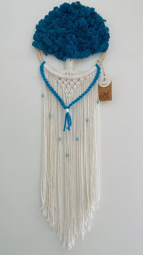 Makramowe drzewko szczęścia z niebieskim mchem chrobotkiem