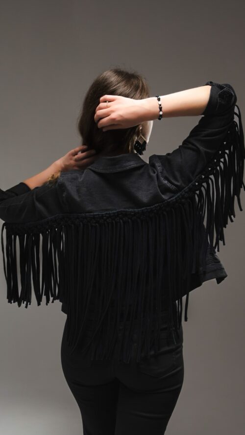 Jeansowa katana z makramą Vintage