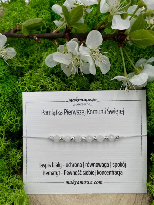 Bransoletka z jaspisem białym - Pamiątka Pierwszej Komunii Świętej