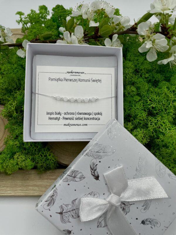 Bransoletka z jaspisem białym - Pamiątka Pierwszej Komunii Świętej