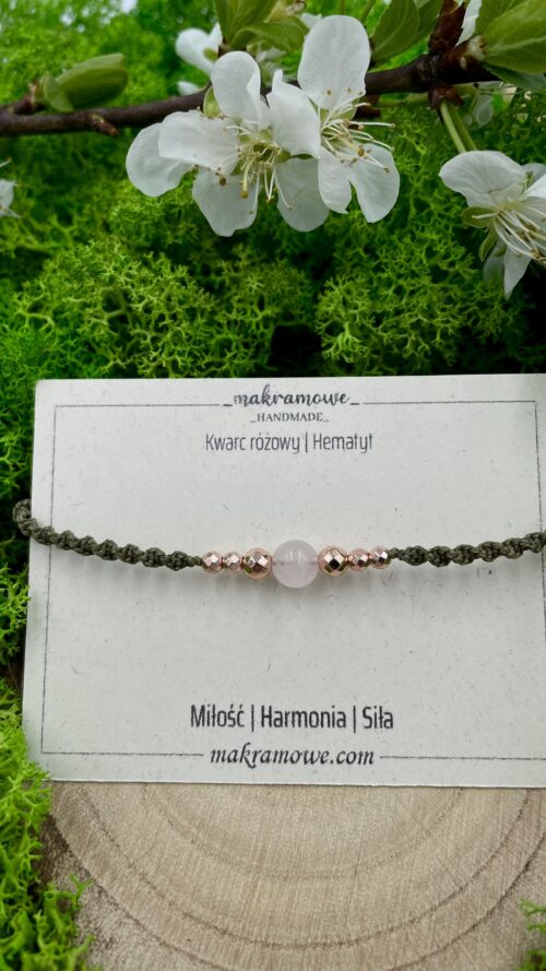 Bransoletka z kwarcem różowym i hematytem