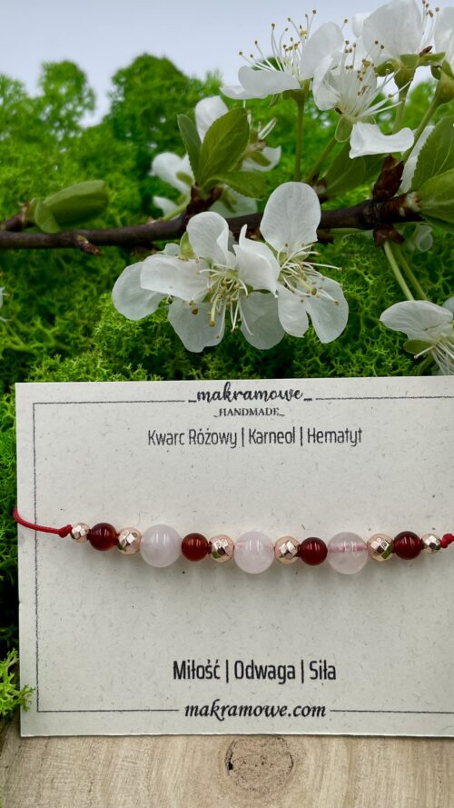 Bransoletka z karneolem, kwarcem różowym i hematytem
