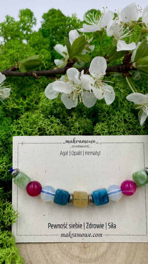 Bransoletka z opalitem i różnokolorowym agatem