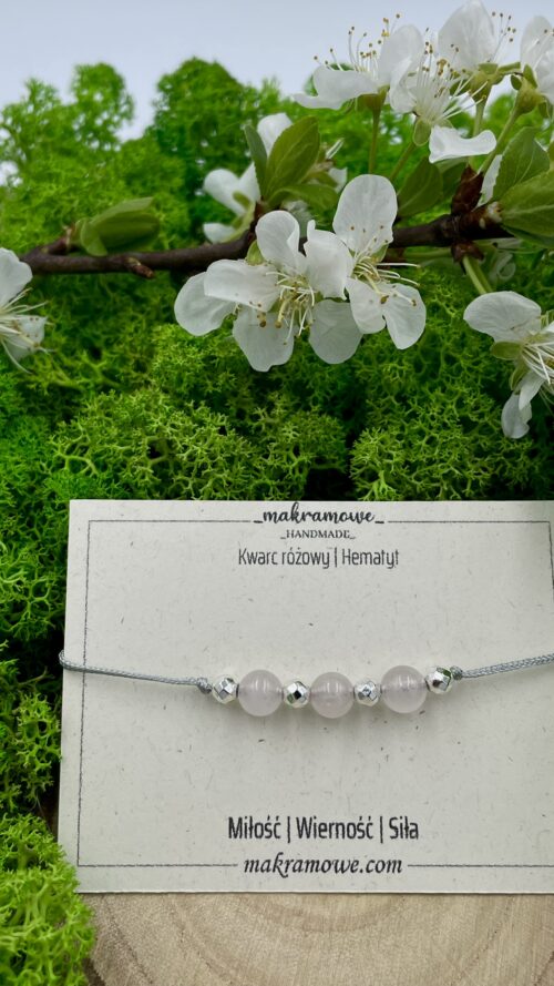 Bransoletka z kwarcem różowym i hematytem
